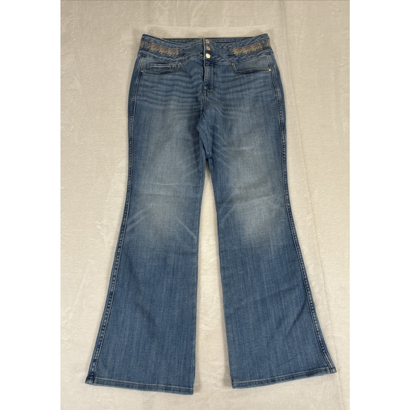 White House Black Market Denim - White House Black Market Extra High Rise Skinny Flare Embroidered Jean Size 8S